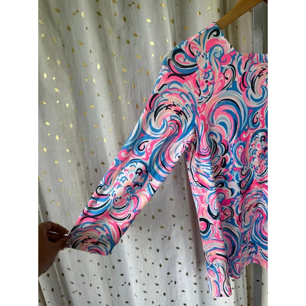 Lilly Pulitzer NWOT Ophelia FLAMINGOALS Raz Berry Swirly Quarter Sleeves Top S - Image 5