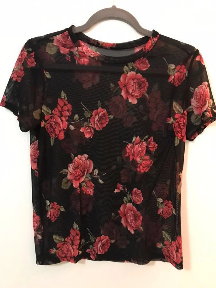 Black Mesh Floral Shirt - Image 4