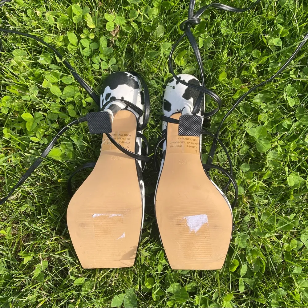 Ego Wishful strappy flare heel sandals in cow print - Image 5