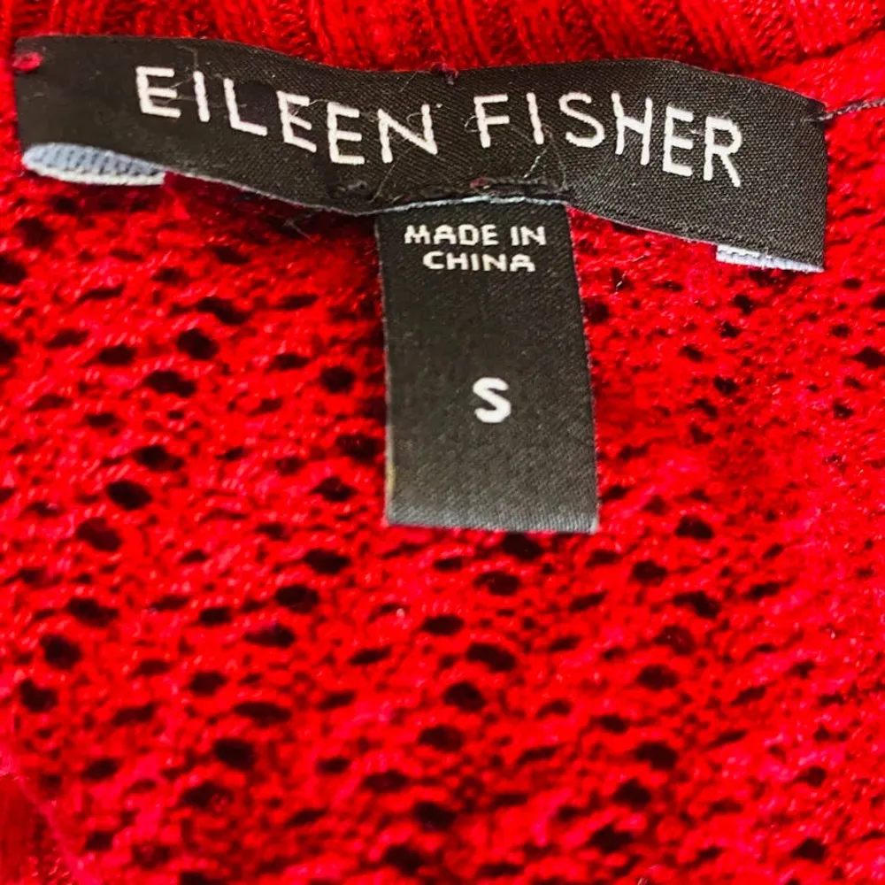 Eileen Fisher Red Open Front Drape Mixed Knit Silk Cardigan Size Small Red - Image 3