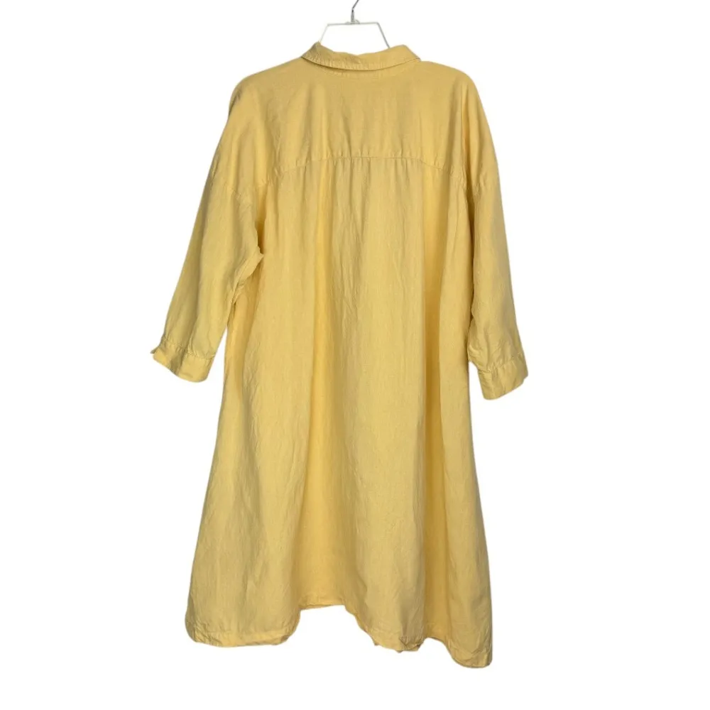 J. Jill Pure Jill 100% Linen Pale Yellow Button Down Shirt Dress Sz XL Petite - Image 3