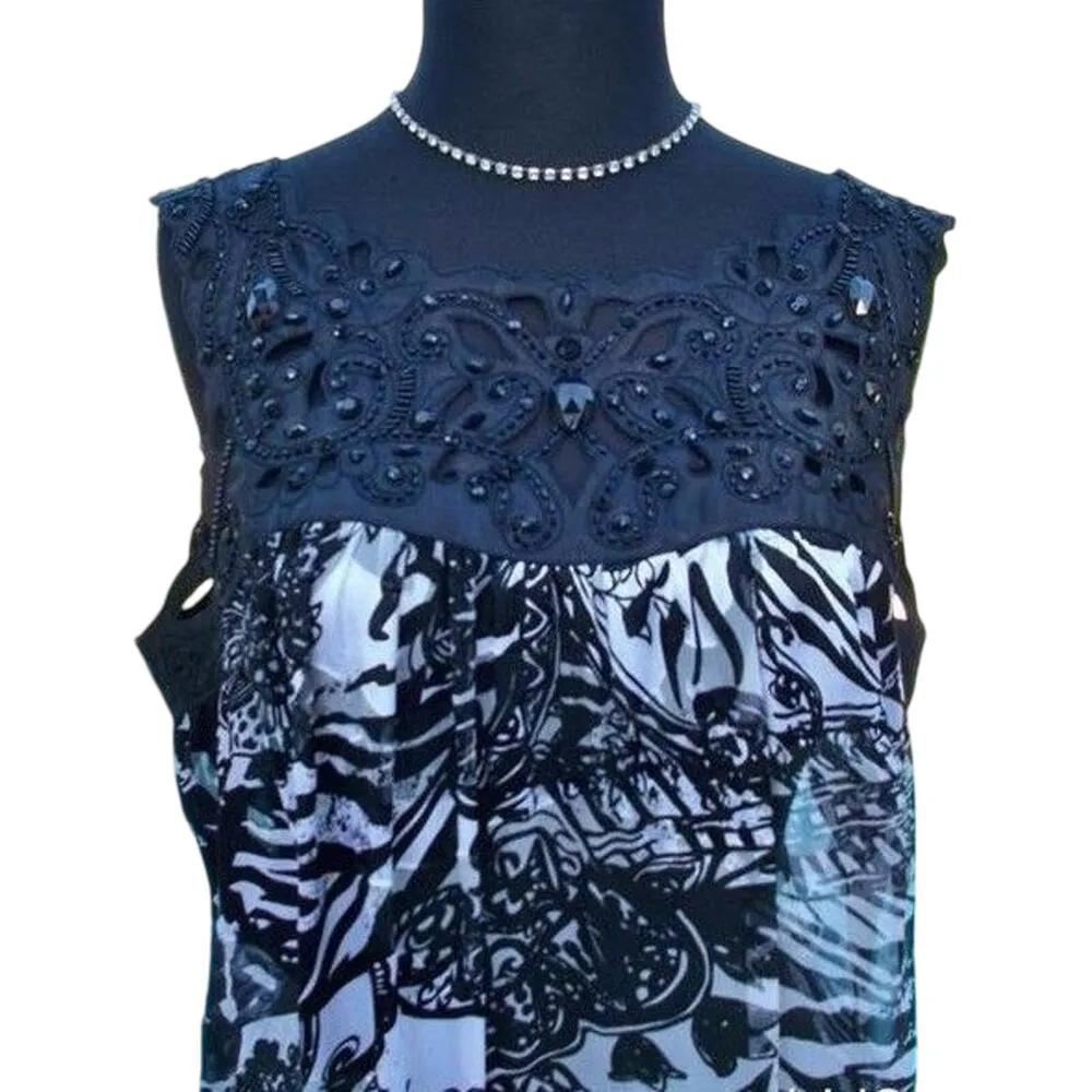 Cache Silk Jewel Embellished Neck Peek A Boo Ruched Top Elastic Shirred NWT $118 - Image 3