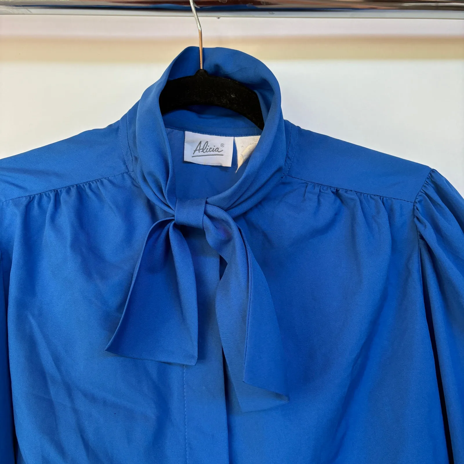 Vintage Royal Blue Office Blouse Prairie Modest Classic Career Western Summer Size M - Image 5
