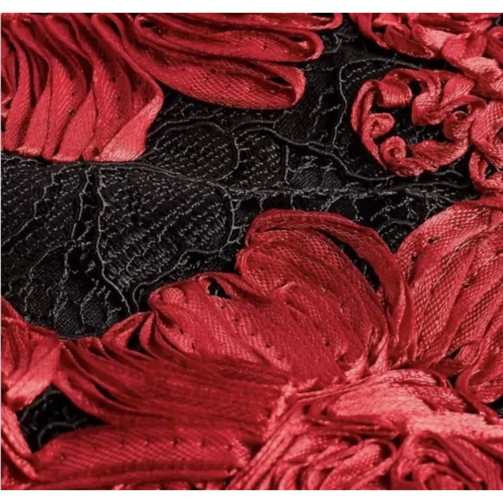 Women's Express Black Red Floral Lace Long Sleeve Bodysuit M - Image 3