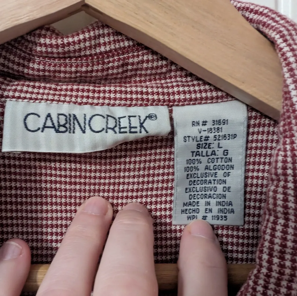 Cabin Creek Embroidered Fall Leaves Flannel Button Up Shirt Women's Large Red/Wt - Image 3