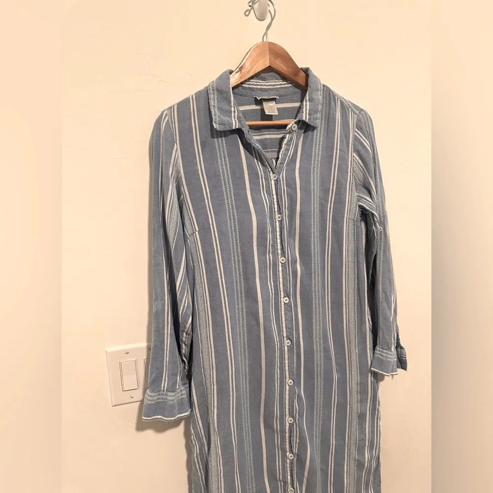 Tommy Bahama Stripped Button‎ Up Cover Up Dress in Blue Sz M - Image 4
