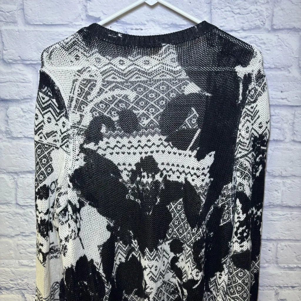 Chicos black white linen blend open front long cardigan sweater women’s Size 2 - Image 7