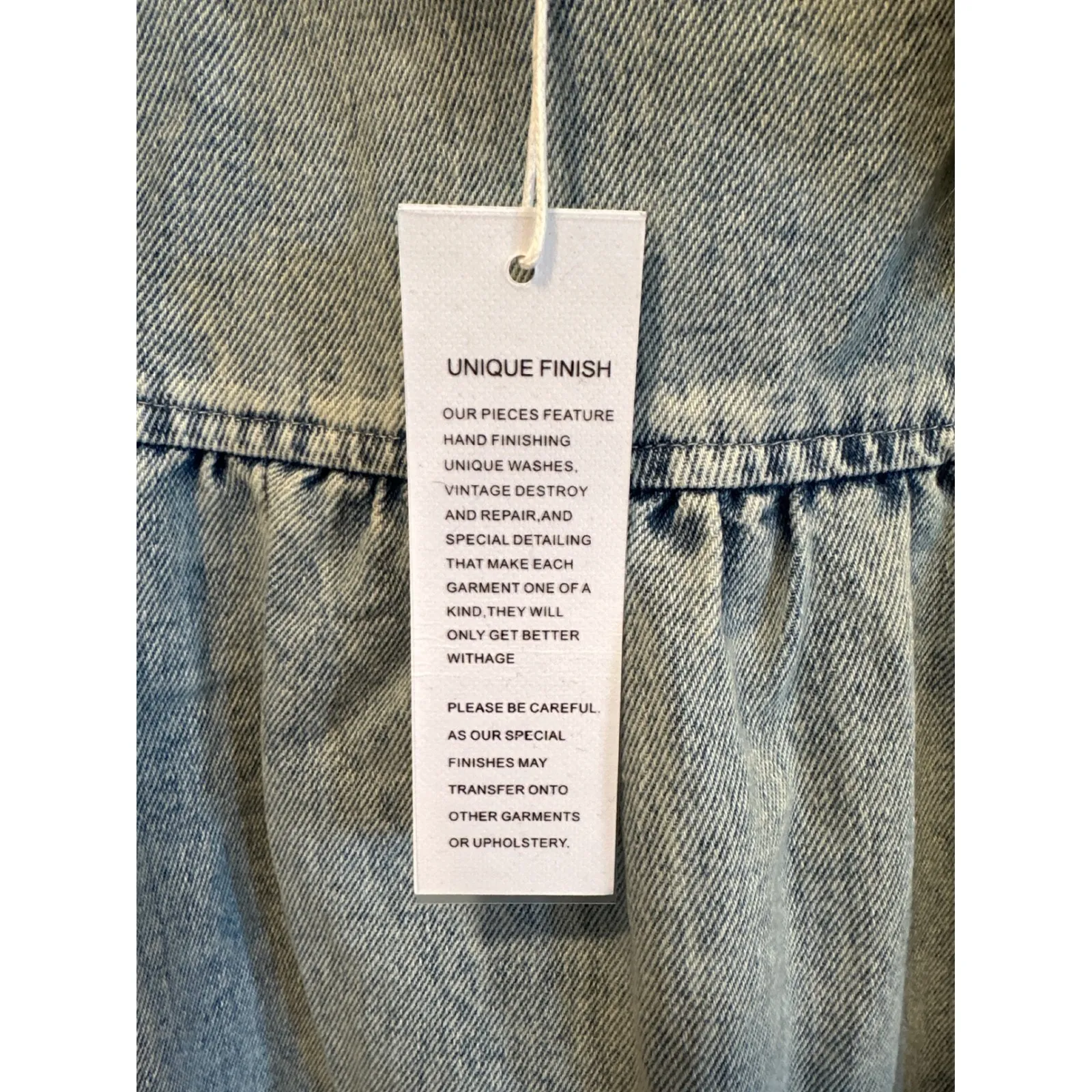 Gilli Denim boho fairy Ruffle Square Neck Smocked Babydoll Dress Blue Size S New - Image 9