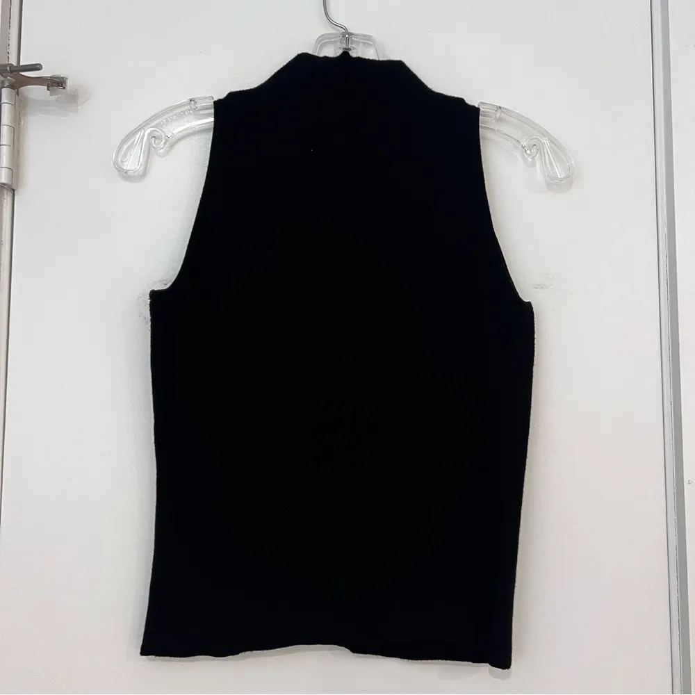 Milly Black Mock Neck Sleeveless Sweater Tank Blouse - Image 4