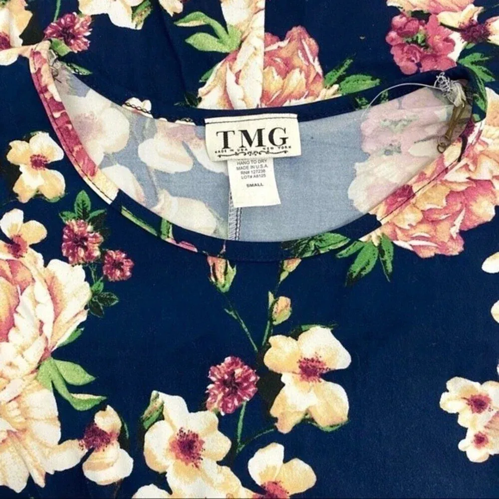 TMG New York Short Sleeve Floral Print Navy Mini Dress Size S - Image 3