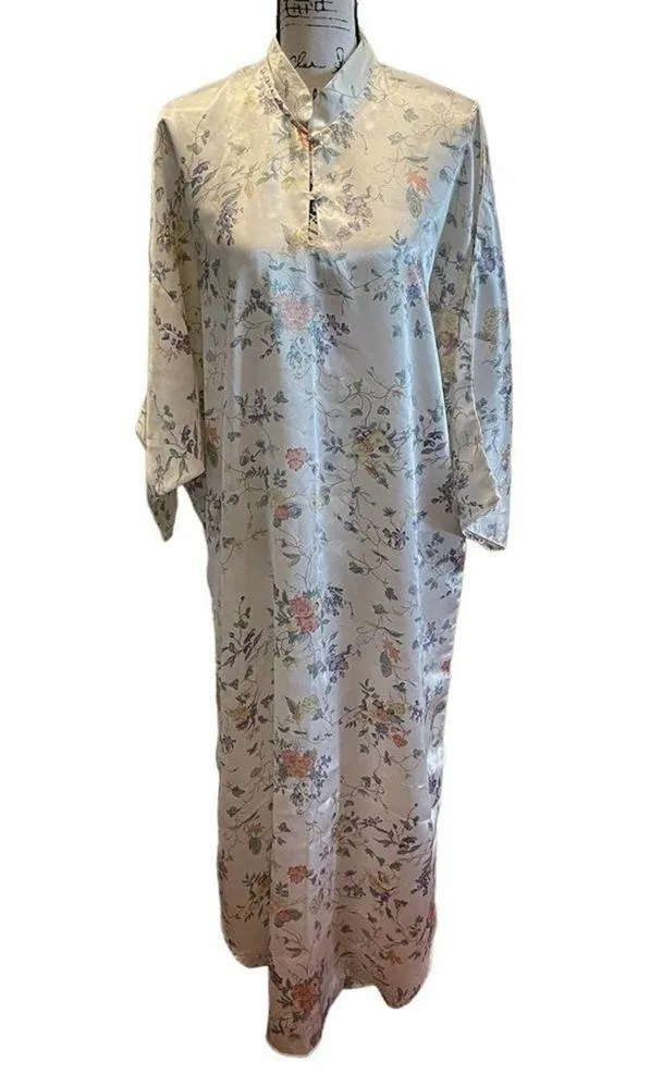 Barbizon Nightgown Floral Ivory Pink Size Large Vintage Kimono Mock Neck Rare - Image 1