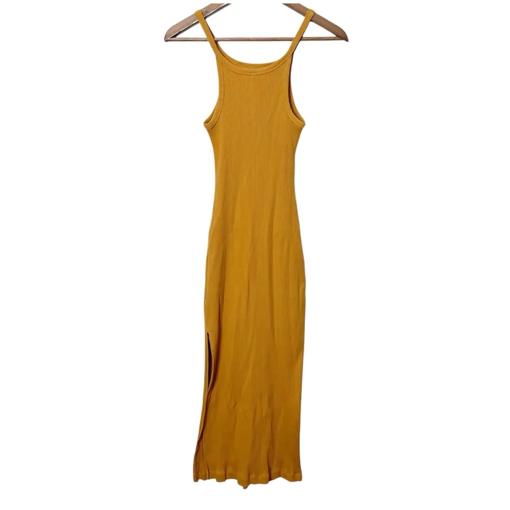Spell Cosmos Rib Midi Dress Turmeric Sleeveless Stretch Organic Cotton Size S Orange - Image 5