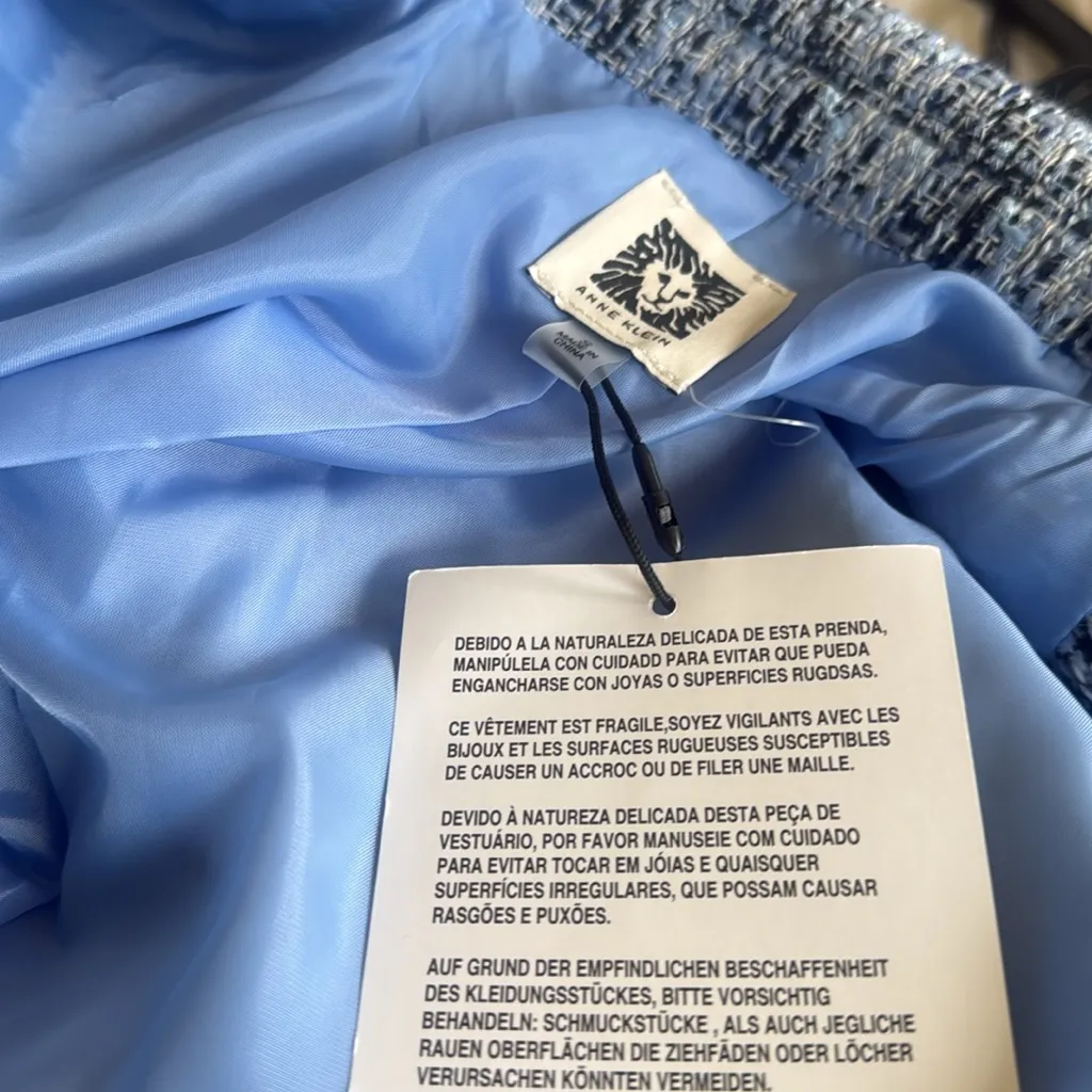 NWT Anne Klein One Button Tweed Jacket Blazer In Color Skyway Multi - Image 7