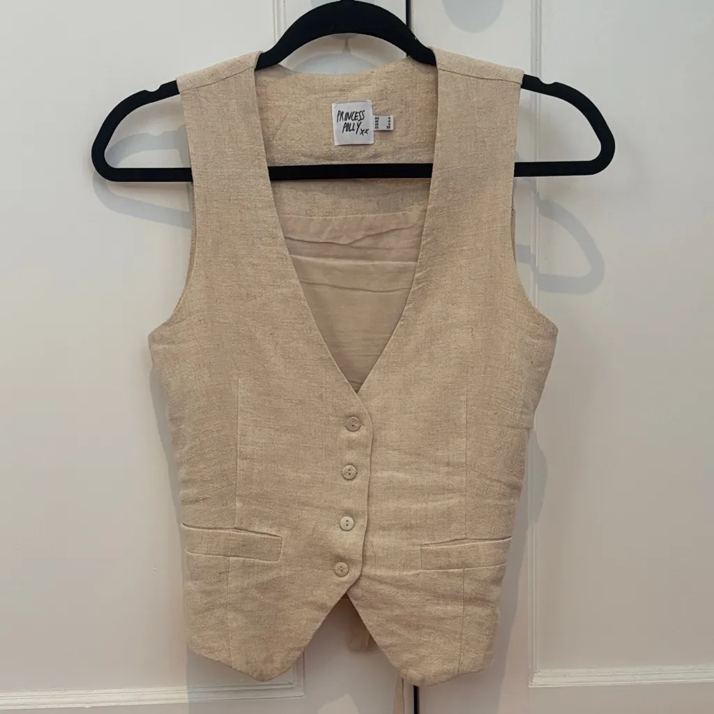 Princess Polly Ginger Linen Blend Vest Beige XS - Image 2