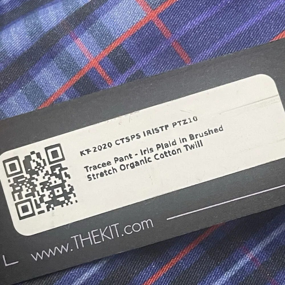 THE KIT Tracee Pant Size 10 Blue Iris Plaid NEW Stretch Organic Cotton Twill - Image 8