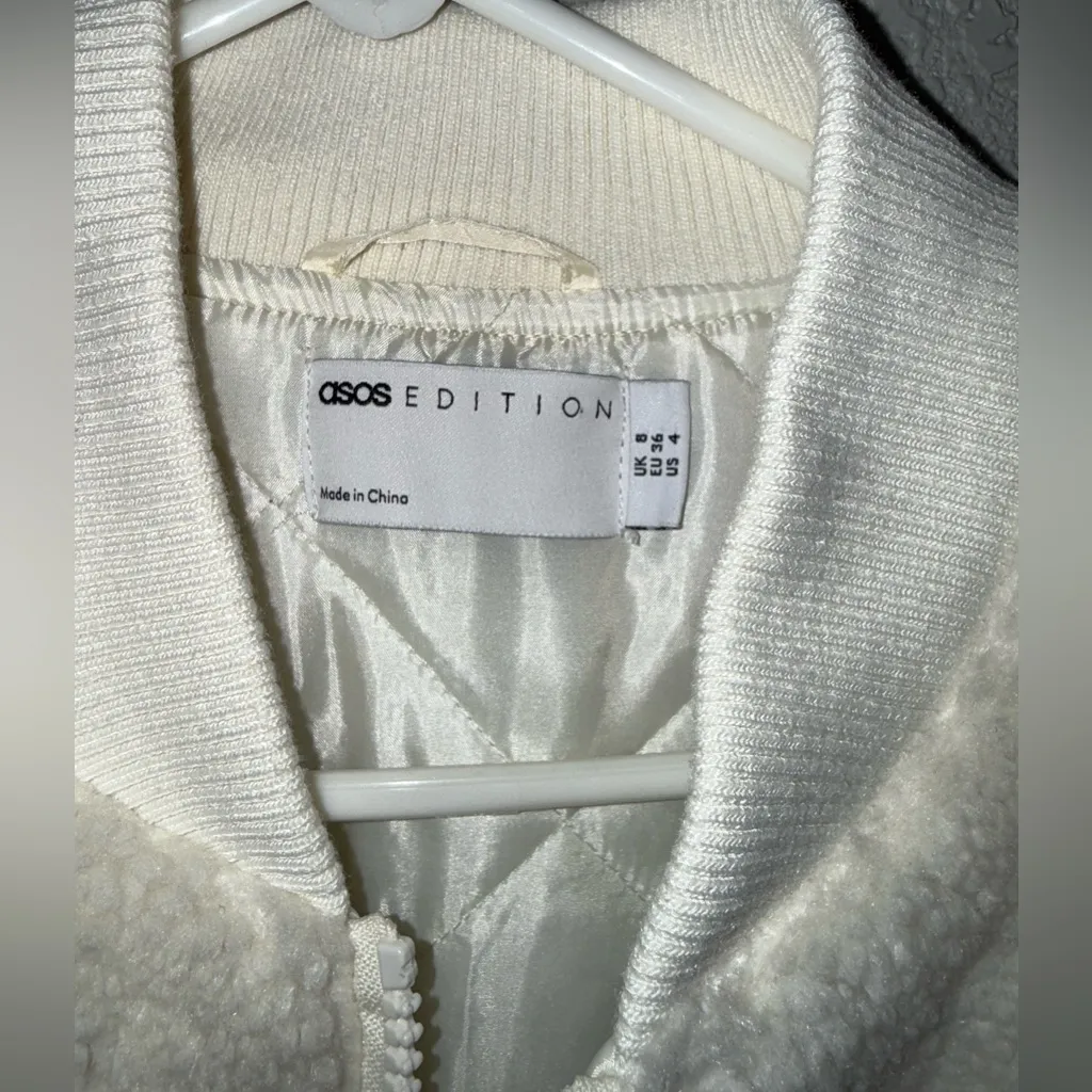 Women's Cream Sherpa Bomber Jacket - Image 3