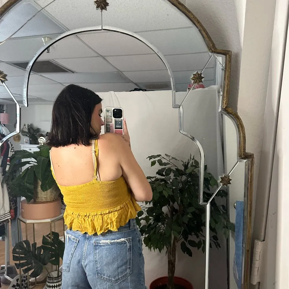 Wilfred Smocked Cropped Peplum Top Yellow Size Medium - Image 4