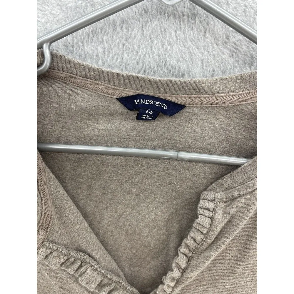 Lands' End Women's Solid Brown V Neck Henley Top Long Sleeve Size Small Cotton - Image 7