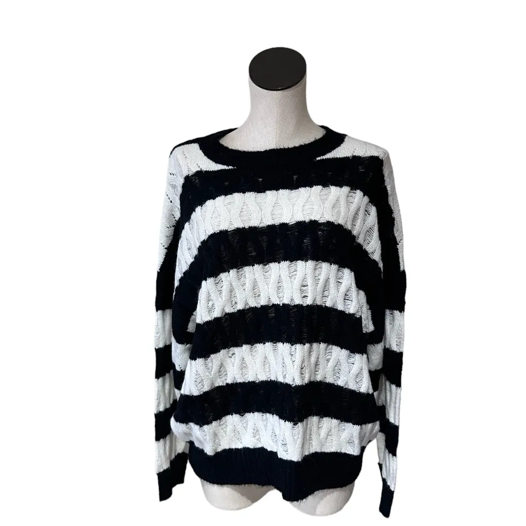 NWT Steve Madden KARLI SWEATER Striped Black White Medium Wool Blend - Image 12