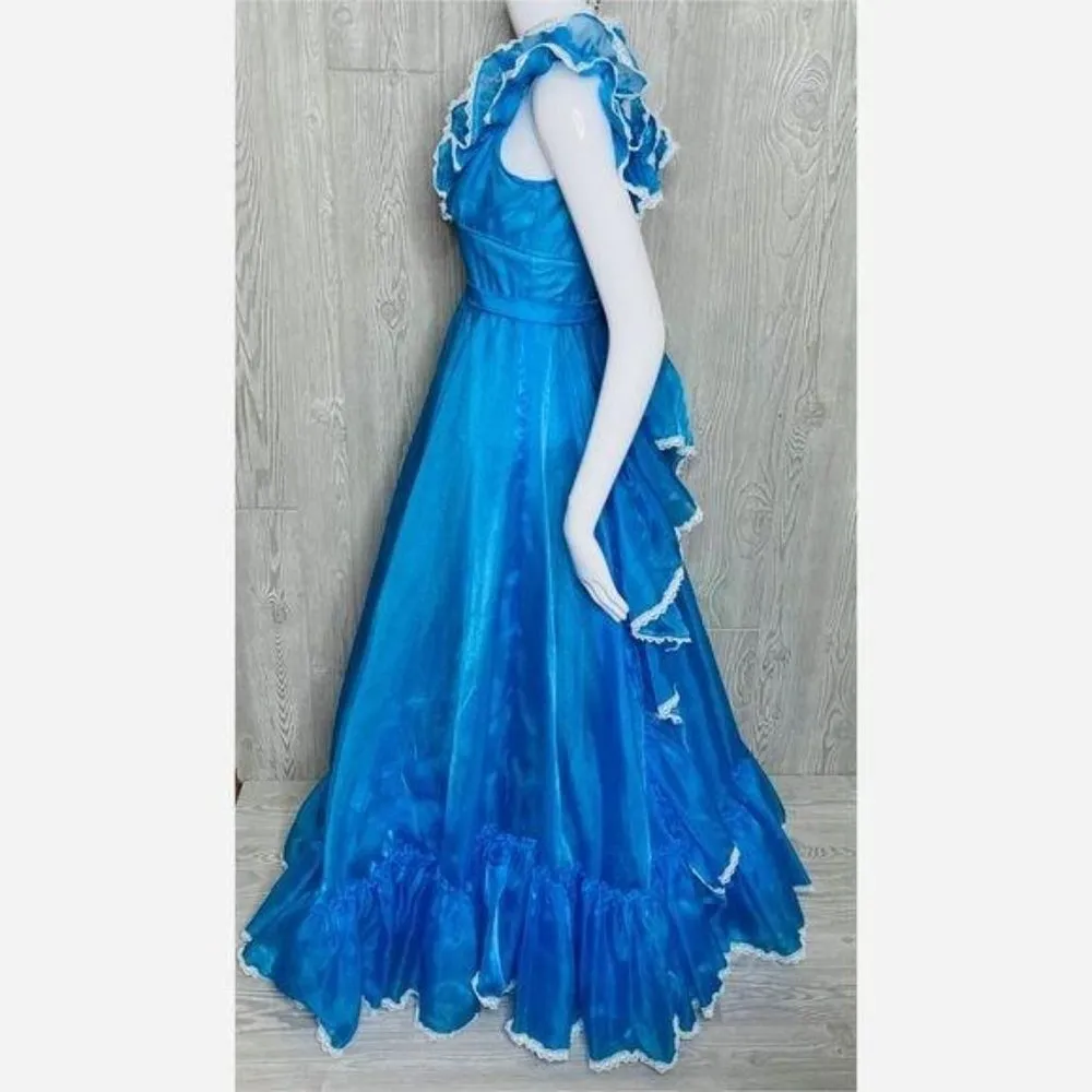 Vintage handmade lace ruffle southern belle retro dress cosplay costume Blue - Image 8