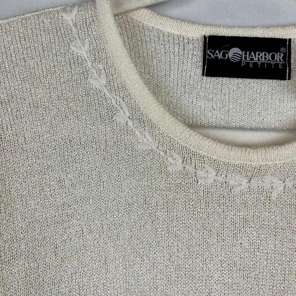 Sag Harbor Petite Cream Sweater Blouse Large - Image 2