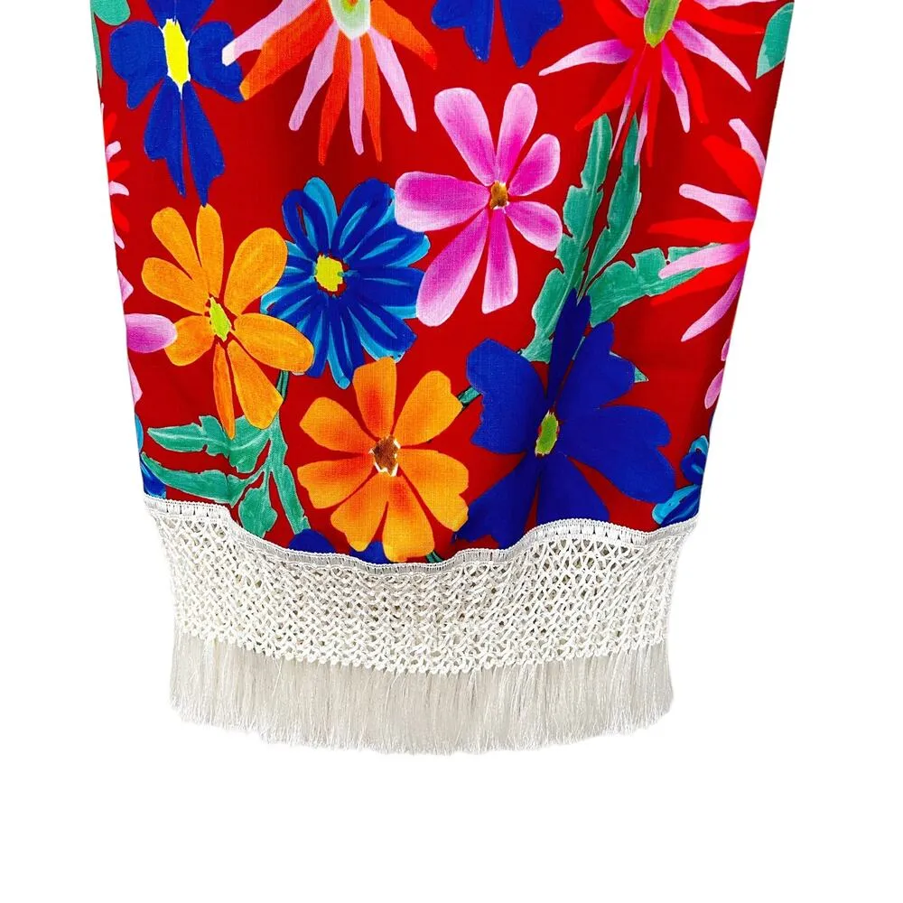 PatBO Aster Fringe Trim Floral Midi Sheath Dress Sz 6 - Image 5