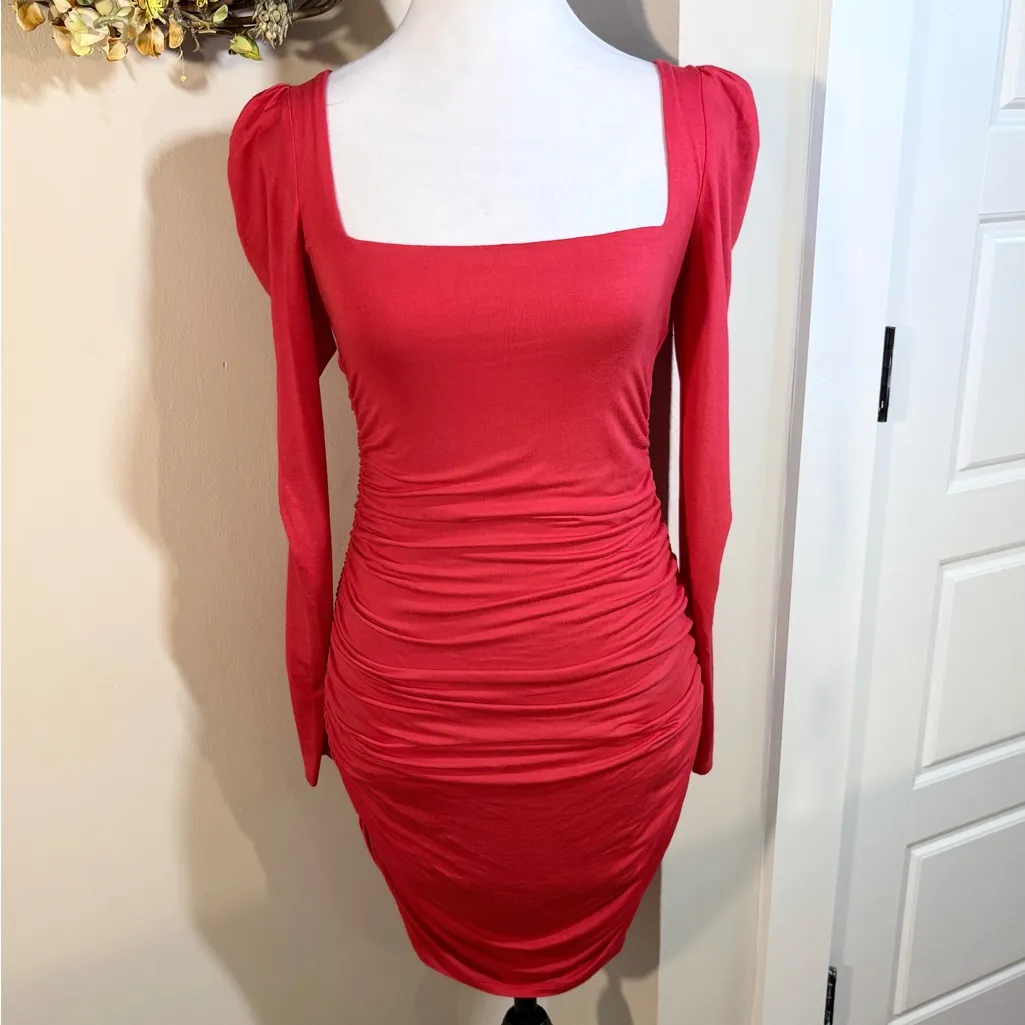NWT Lovers + Friends Benae Square Neck Ruched Mini Dress Red – Size Small🧡 - Image 2