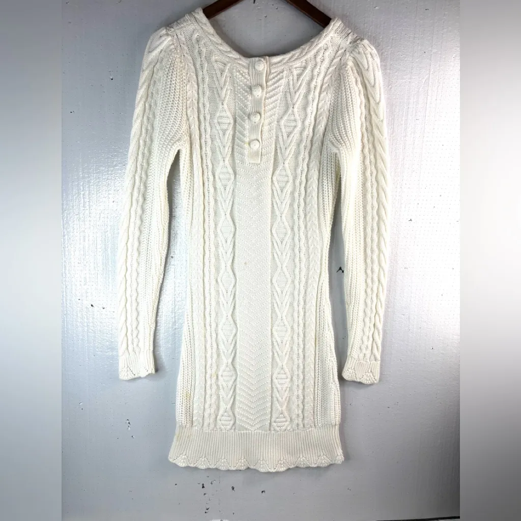 LoveShackFancy White Cotton Cable Knit Sweater Mini Dress - Image 6