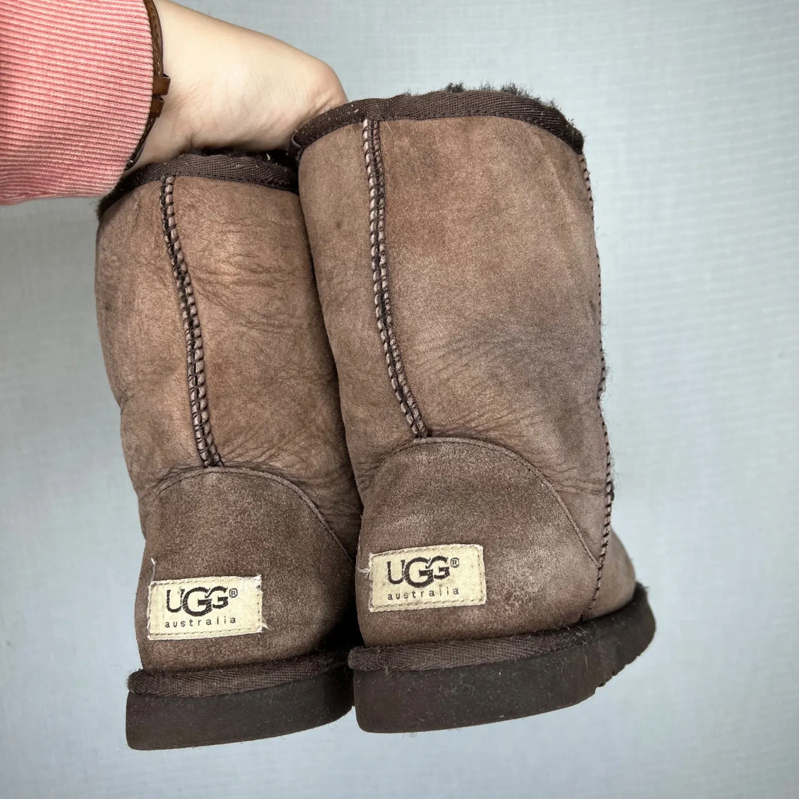 UGG Australia Classic Boots Chocolate Suede Sheepskin Lined Women US 6 Brown - Image 3