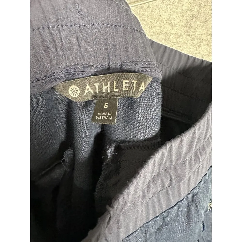 Athleta Size 6 Linen Pants Womens Navy Blue Pull On Drawstring Pockets Jogger - Image 3