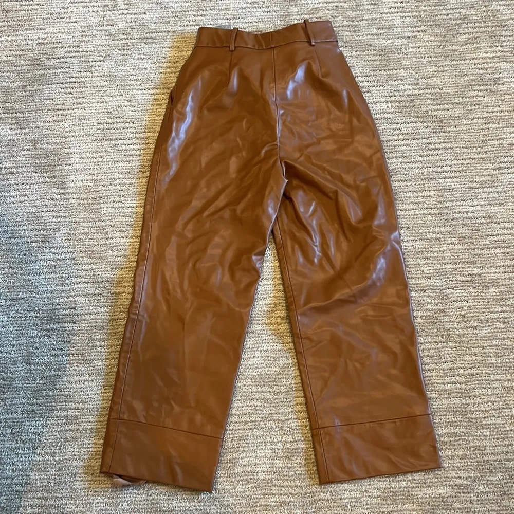Zara Faux Leather Tan Pants - Image 5