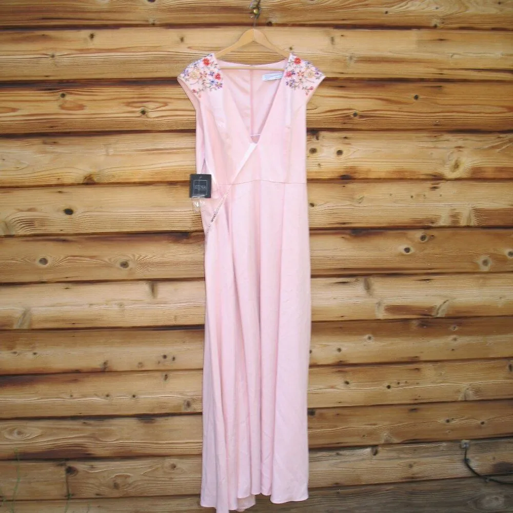 MAC DUGGAL 26540 Pink Beaded Cap Sleeve V Neck A Line Gown Dress - Image 5