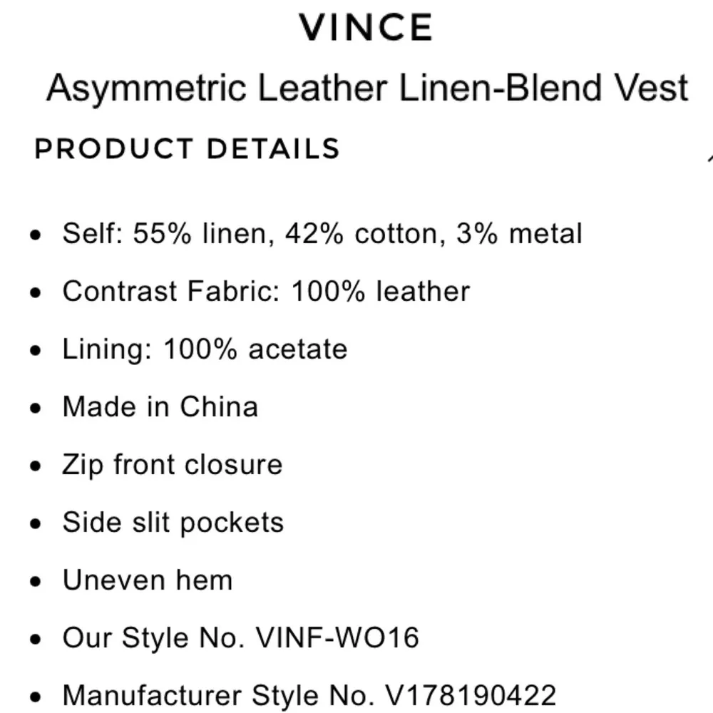 VINCE Black Leather Trim Linen Blend Asymmetrical Vest - Image 16