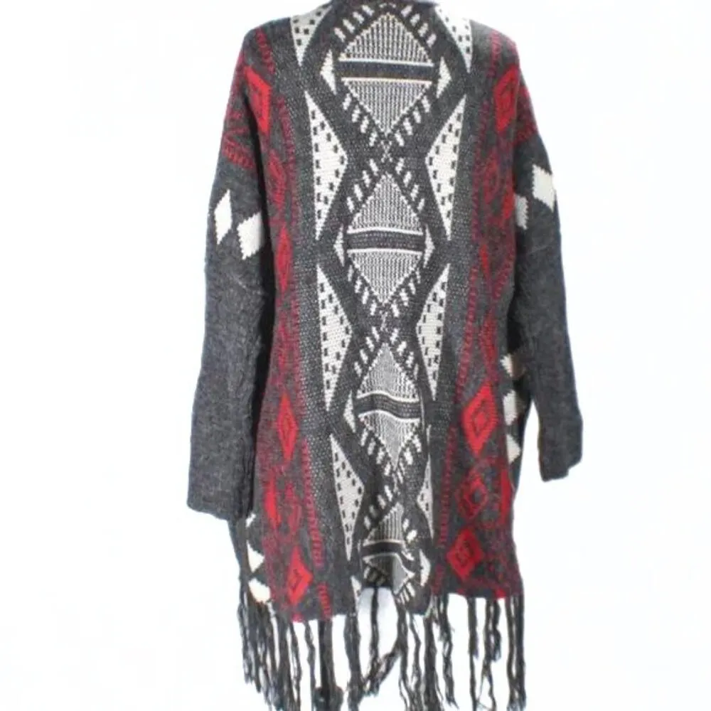 Charlotte Russe NWT Southwestern Thick Knit Open Cardigan Red White Gray - Image 4