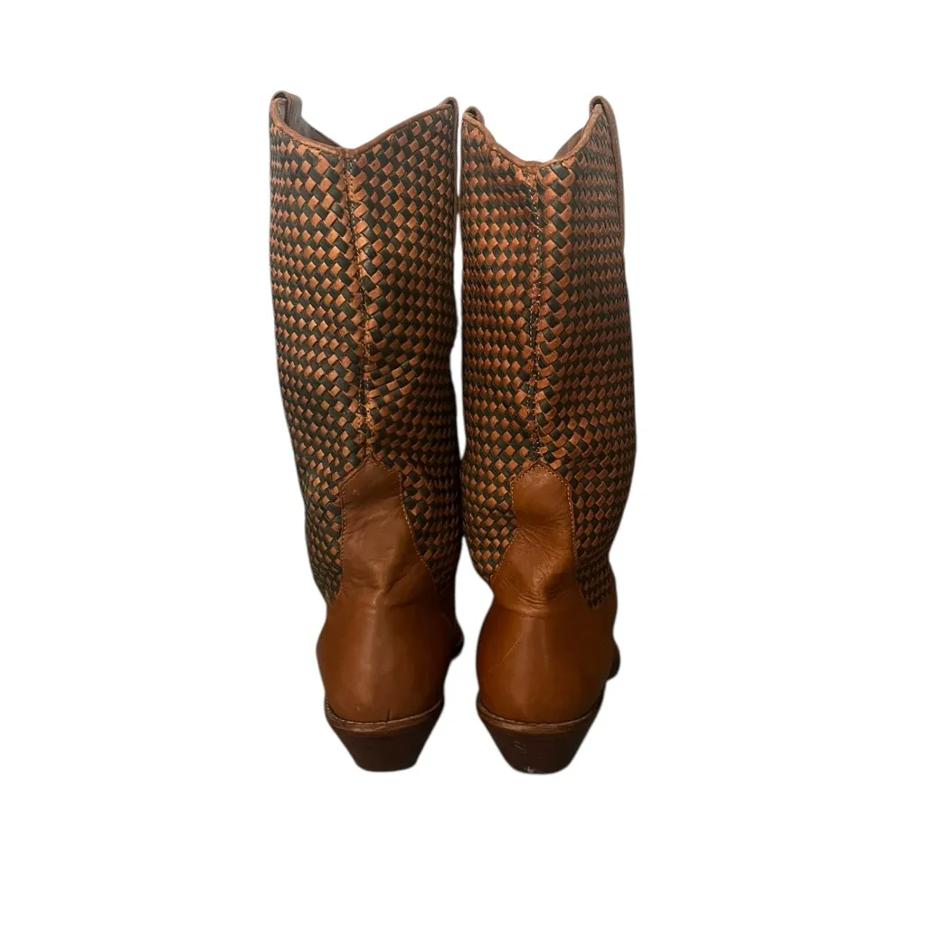 Dingo Boots Brown Black Weave Checkered Pointed Toe Pull-On Women’s 8M Brazil - Image 4