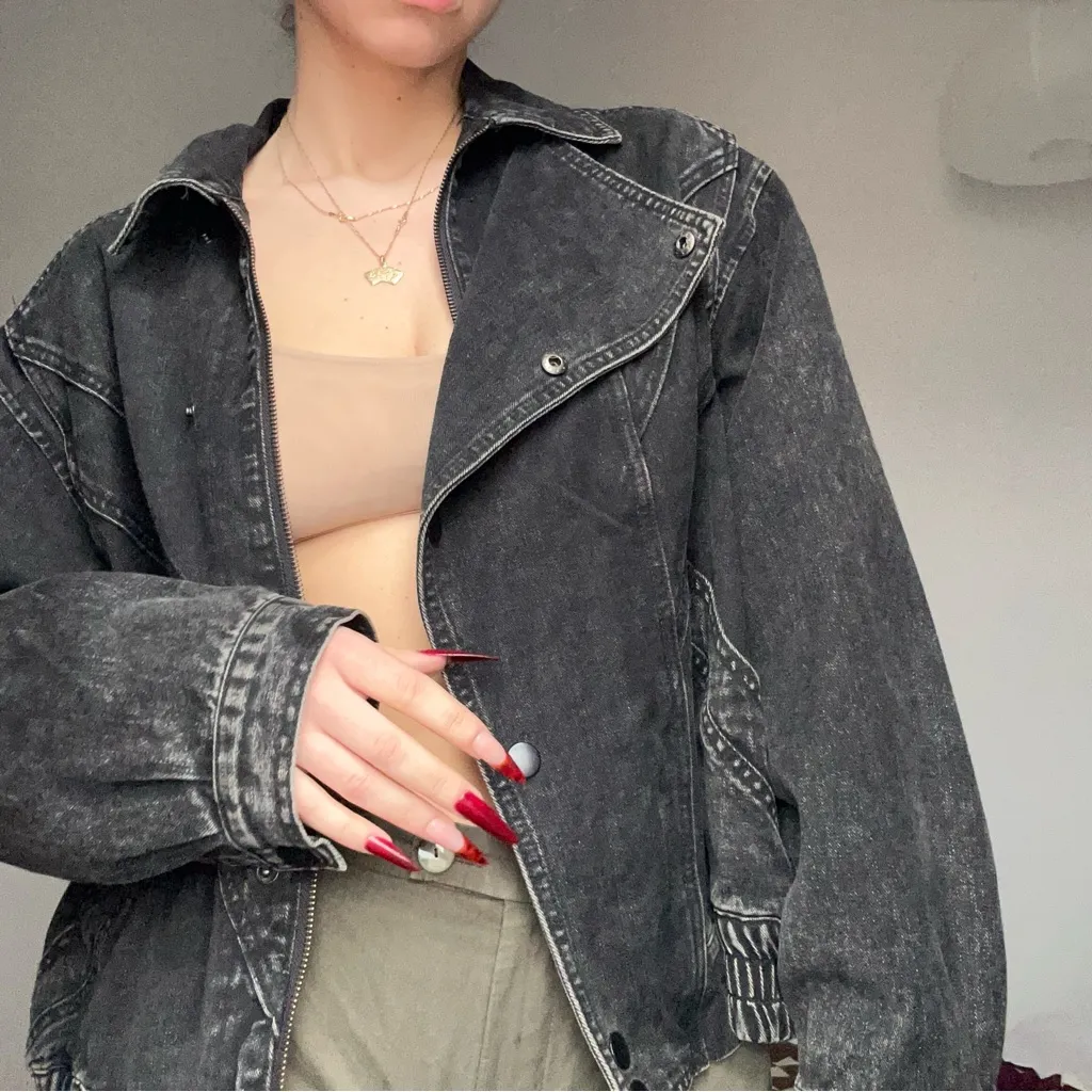 Vintage Black Oversized Denim Jacket Size L - Image 2