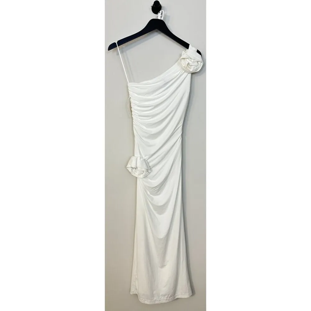 BARDOT Lilita Rosette One-Shoulder Stretch Jersey Midi Dress in Orchid White XS - Image 3