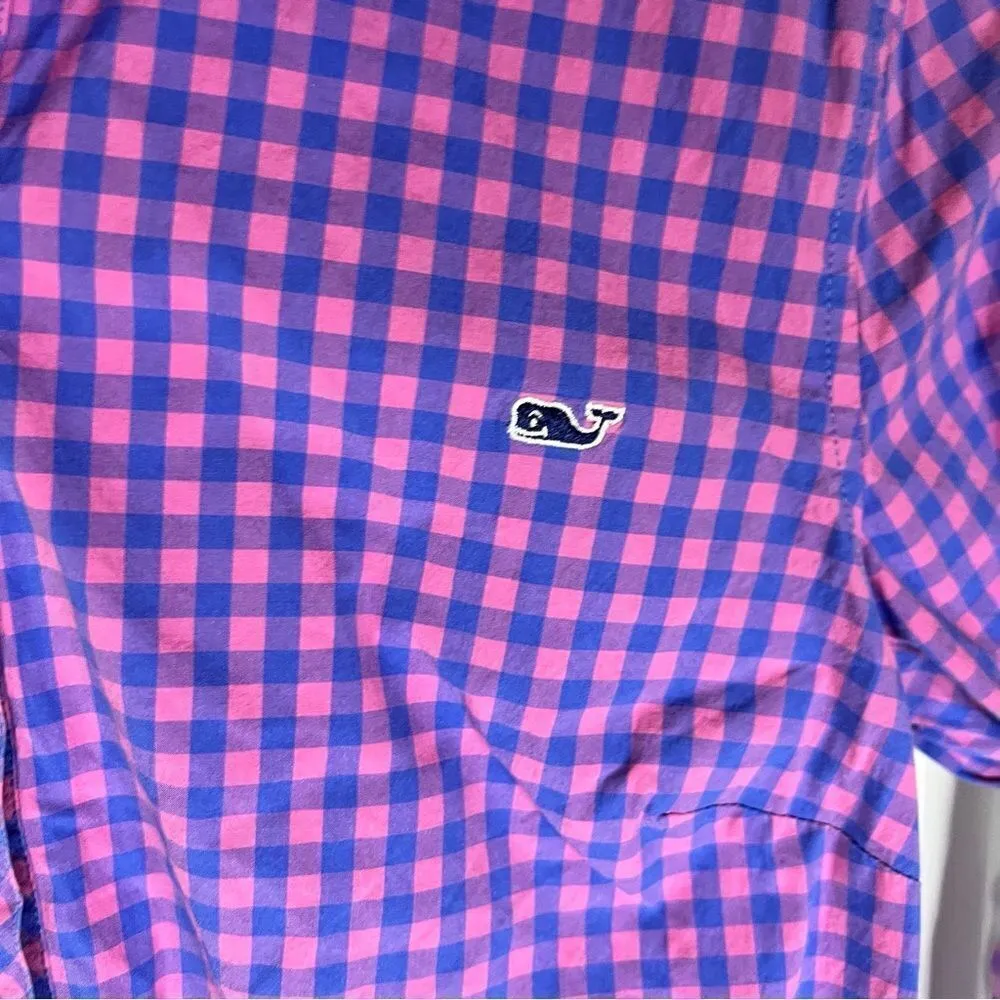 Vineyard Vines Womens Classic Checkered Long Sleeve Button Down Size 6 Pink Blue - Image 2