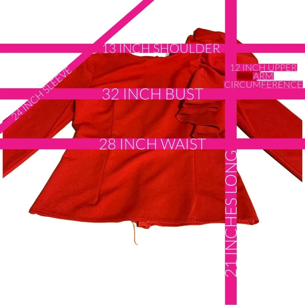 SHEIN RED KNIT PEPLUM WITH RUFFLE SHOULDER TOP (S) - Image 8