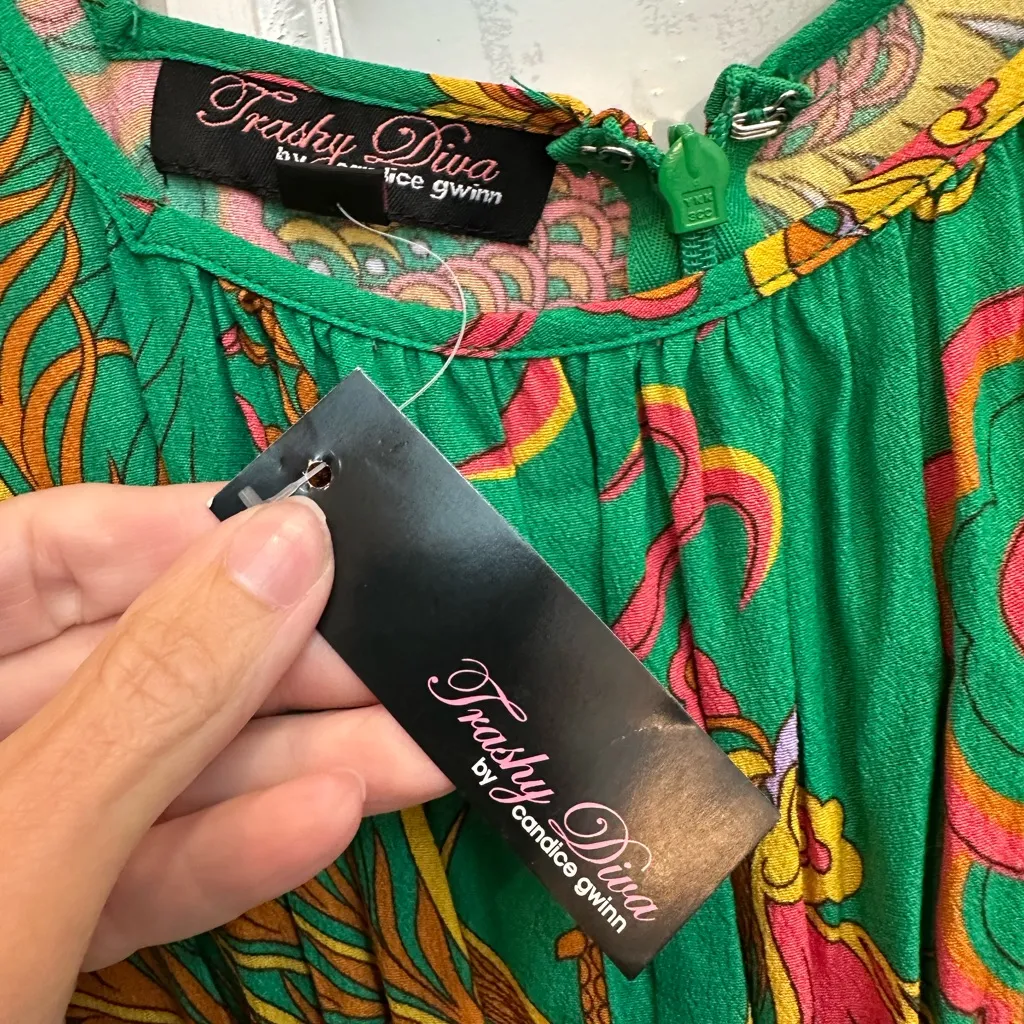 Trashy Diva by Candice Gwinn Green Phoenix & Dragons Maxi Dress Size XS NWT $265 - Image 11