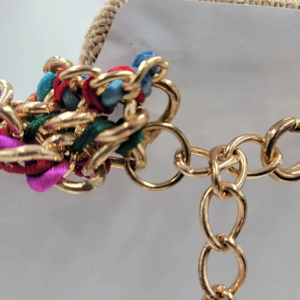 dELiA*s Womens Rainbow Braided Beaded Gold Chain Link Fashion Statement Necklace - Image 2