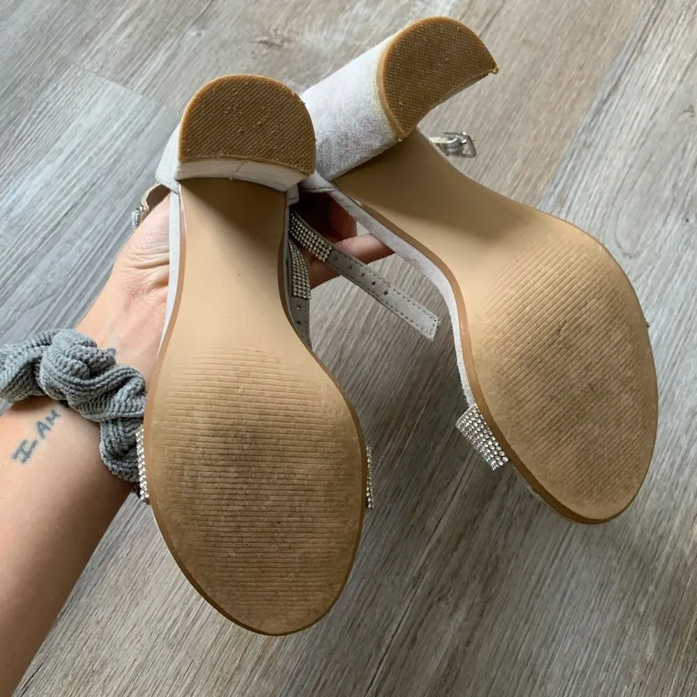 Steve Madden Kalina Diamond Strappy Dress Heels Gray Suede Leather Size 8 - Image 5