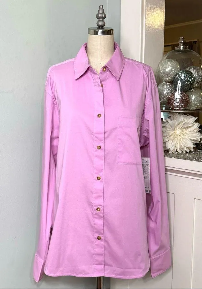 Lululemon Cotton Blend Poplin Button Down Shirt Vitapink Size Large NWT Pink - $85 New With Tags - From Marie Lululemon Cotton Blend Poplin Button Down Shirt Vitapink Size Large NWT Pink - $85 New With Tags - From Marie