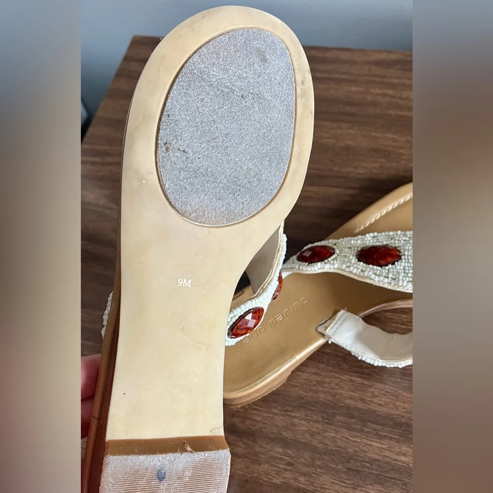 Ann Marino Ivory and Red Beaded Thong Wedge Sandals, Size 9 Multiple - Image 8