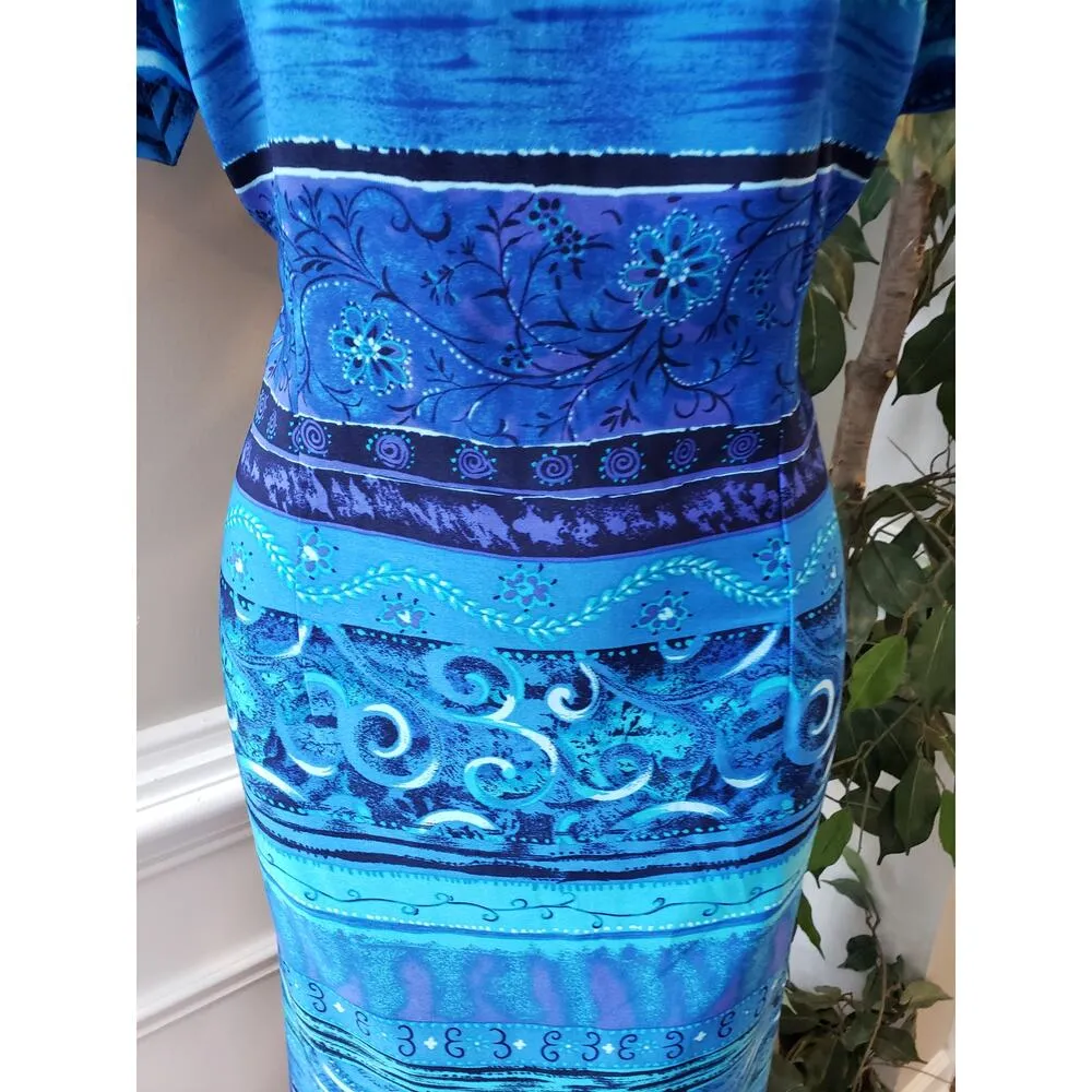 Sag Harbor Dress Women 10P Blue Multicolor Midi Shift Petite Casual Boho Size 2 - Image 4