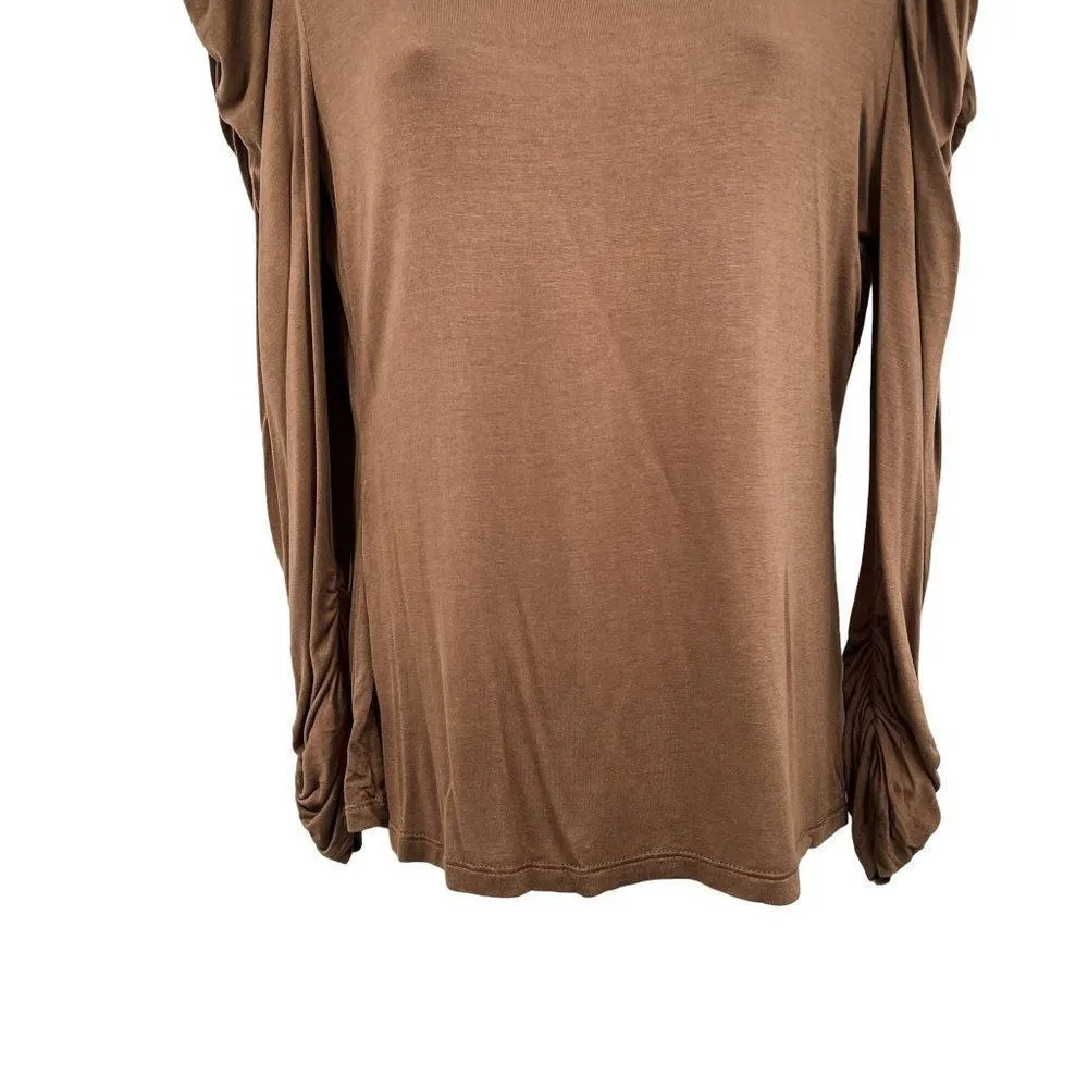 June & Hudson Puff Ruched Sleeve Solid Long Sleeve T-Shirt Top - Image 4