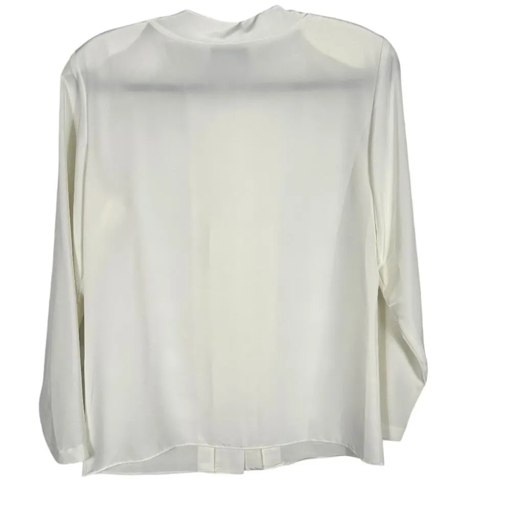 Breckenridge White Button Up Pleated Look Top with Bow Size 6 - Image 2