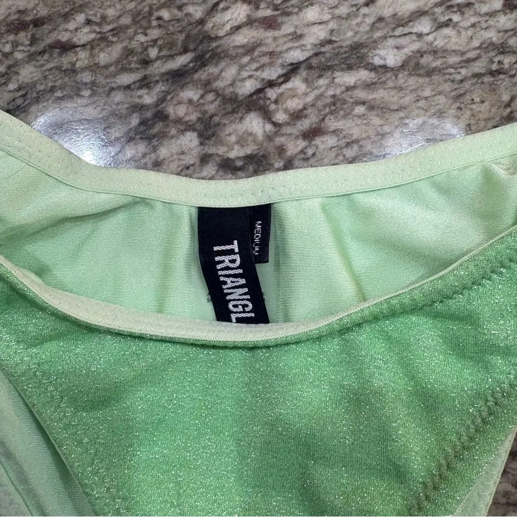 Triangl Melrose Green Sparkle One Shoulder Bikini Size M - Image 3