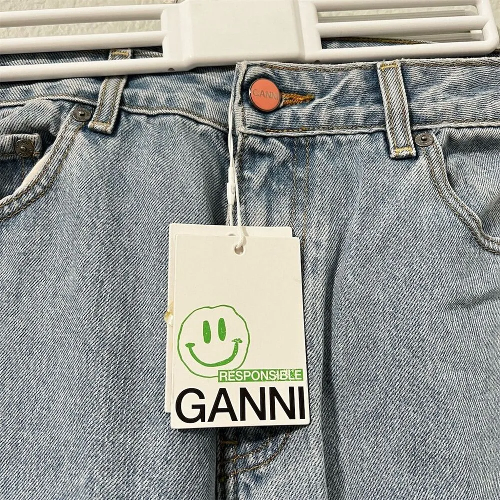 Ganni Women's Cropped Jeans Size 28 X 26 Light Blue High Rise Relaxed Fit - Image 4