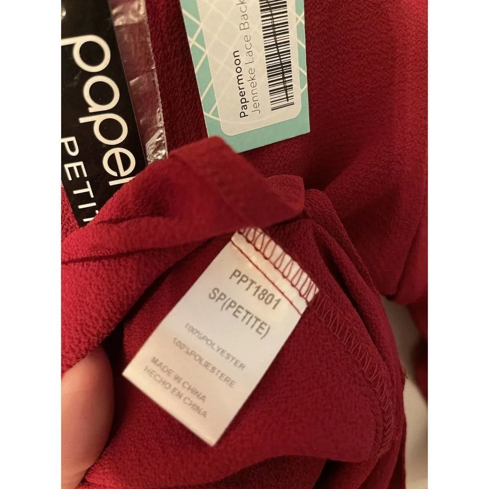 Papermoon StitchFix Blouse Small Petite Shirt Top Lace Red Tunic Gold Button NEW - Image 4